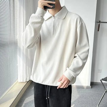 Male Clothes Solid Hoodieless Sweatshirt for Men Polo Sweat Shirt Blue Pullover Half Zip Top Streetwear Cotton Winter S Luxury